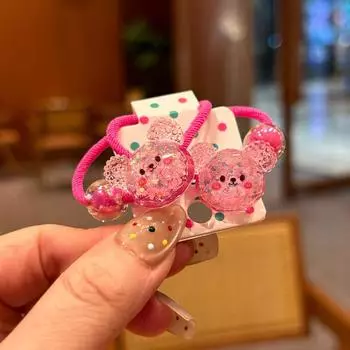 2 шт. новые милые резинки для волос с милым медведем из бисера для девочек, детские аксессуары для волос принцессы, детские резинки для волос, детские головные уборы