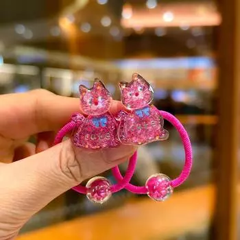 2 шт., новые милые сверкающие волнистые заколки для волос в виде кошки, принцессы, детские эластичные резинки для волос, детские веревки для волос, аксессуары для волос для девочек