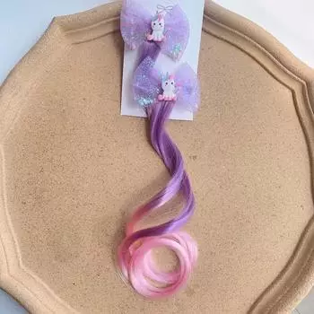 2 шт. Новые милые заколки для волос принцессы с радужным бантом, парик единорога для девочек, детские головные уборы, заколки-крабы, заколки-зажимы, аксессуары для волос