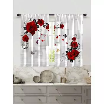 2 шт. Новые модные цифровые печатные розы для фермерского дома, фоновые кухонные шторы для спальни, гостиной, украшения дома W60H60(CM)x2pcs&HOOK