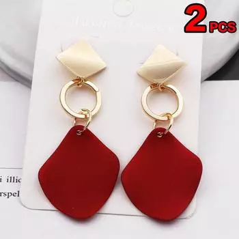 2 шт. новые модные серьги женские геометрические серьги-капельки металлические серьги в стиле панк зеленый, белый, красный ювелирные изделия элегантные 3 цвета Red-2pcs/1pair