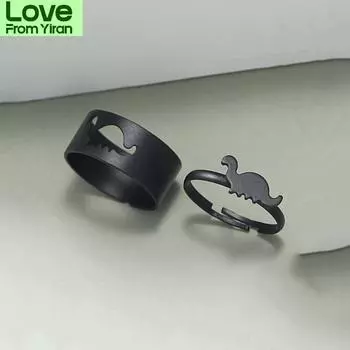 2 шт. Новые популярные открытые кольца с изображением динозавра в стиле панк-готика, черные кольца на палец, модные винтажные ювелирные изделия для пар Resizable