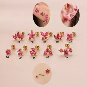2 шт. новые серьги-гвоздики из нержавеющей стали розово-красного цвета, мини-серьги-гвоздики для пирсинга, крошечные хрустальные серьги-гвоздики в виде бабочки, птицы, динозавра, звезды, цветка, ювелирные изделия