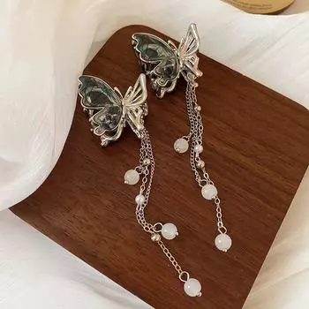 2 шт. Новые сине-серебристые клипсы для волос в виде маленьких крабиков с бахромой из искусственного жемчуга и бабочек, женские, в стиле принцессы, для челки, клипса-акула