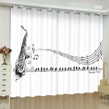 2 шт. Новые современные легкие роскошные ноты пианино клавиши занавески прозрачные занавески для музыкальной танцевальной студии гостиной спальни пол окна 100W130H(CM)40x51in&rod pocket