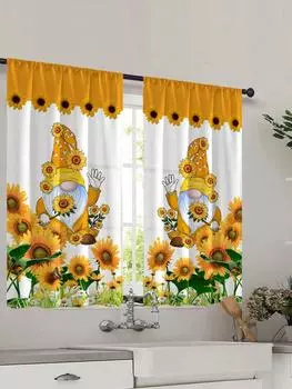 2 шт. Новые современные свежие клетчатые подсолнухи цифровая печать украшения для дома кухня короткие шторы для спальни гостиная W60xH100(CM)x2pcs&Hook