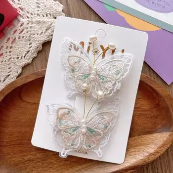 2 шт. Новые вышитые жемчужные заколки-бабочки для волос для девочек, детские головные уборы, заколки-зажимы для волос, заколки-бабочки, аксессуары для волос