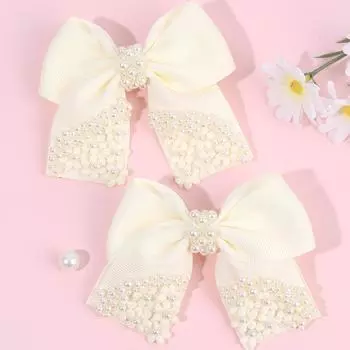2 шт. Новые заколки для волос с цветком и бантом, элегантные заколки для волос с лентами и жемчугом, цветочная заколка-автомат для девочек, детей, школьниц, аксессуары для головного убора