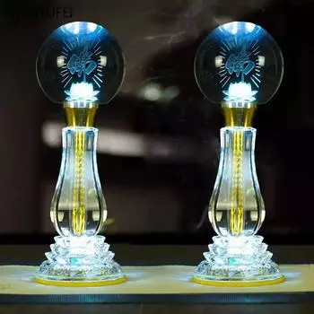2 шт. новый хрустальный лотос подсвечник для домашнего использования Будда Гуаньинь радужная лампа лотос украшение фэн-шуй height 25cm