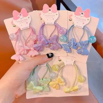 2 шт., новый милый красочный галстук-бабочка, головной убор принцессы, детские эластичные резинки для волос, детские веревки для волос, аксессуары для волос для девочек розовый