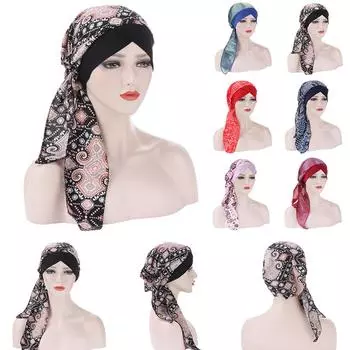 2 шт., новый стиль, кепка Baotou с крестом, модная шифоновая кепка с длинным хвостом Baotou с цветочным принтом красный