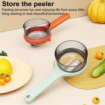 2 шт. Нож для чистки овощей и фруктов с ящиком для хранения, эргономичный, с контейнером 2pcs оранжевый/зелёный
