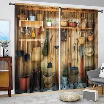 2 шт. О садовых инструментах Печатная занавеска для домашнего декора - Карманная штора для оконной обработки для спальни, офиса, кухни, гостиной 52.5cmX116cm X 2pcs