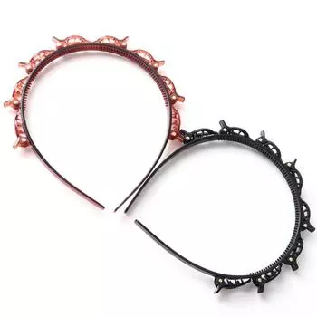 2 шт. обруч для волос, двухслойный полый плетеный дизайн, повязка на голову с зажимами, инструмент для укладки челки, плетеная повязка на голову с зажимом чёрный