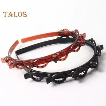 2 шт. обруч для волос, двухслойный полый плетеный дизайн, повязка на голову с зажимами, инструмент для укладки челки, плетеная повязка на голову с зажимом чёрный