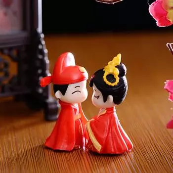 2 шт., очаровательные яркие парные куклы, декоративные фигурки жениха и невесты, пластиковые украшения для торта на День святого Валентина красный