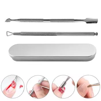 2 шт., очиститель для кутикулы ногтей, инструменты для снятия лака, художественный скребок из нержавеющей стали серебряный