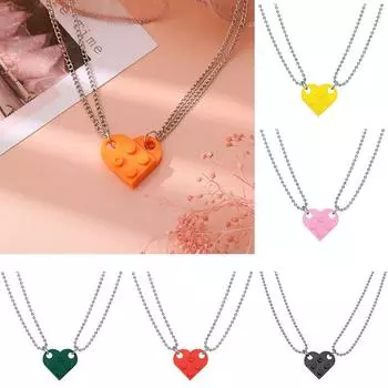 2 шт. однотонный кулон украшение разделяемое модное парное ожерелье ювелирные изделия подарок сердце строительные блоки для женщин мужчин красный