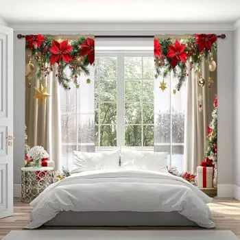 2 шт. Окна с рождественским принтом занавески для рождественского декора дома - Карманная оконная отделка для спальни, офиса, кухни 52.5cmX116cm X 2pcs