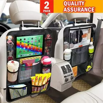 2 шт. Органайзер для заднего сиденья автомобиля, защитный коврик для заднего сиденья с держателем для планшета с сенсорным экраном, органайзер для хранения вещей на заднем сиденье автомобиля для детей 41.5X61.5 чёрный