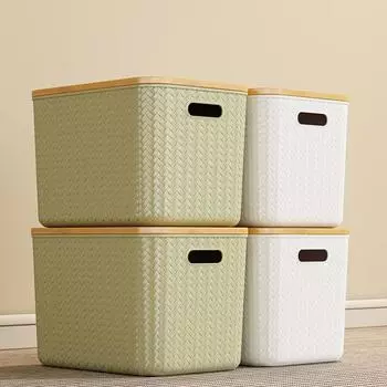 2 шт., органайзеры, жесткие коробки большой емкости с бамбуковой крышкой, пылезащитные отверстия для ручек, косметические игрушки, коробка для хранения разной одежды S зелёный