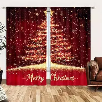 2 шт. Ослепительная и светящаяся занавеска с принтом рождественской елки для домашнего декора - Карманная штора для спальни, офиса 52.5cmX116cm X 2pcs