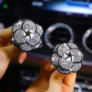 2 шт., освежитель воздуха в виде цветка камелии со стразами, зажимы для духов в вентиляционном отверстии автомобиля, милый персонализированный декор интерьера автомобиля для женщин чёрный