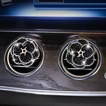 2 шт., освежитель воздуха в виде цветка камелии со стразами, зажимы для духов в вентиляционном отверстии автомобиля, милый персонализированный декор интерьера автомобиля для женщин чёрный