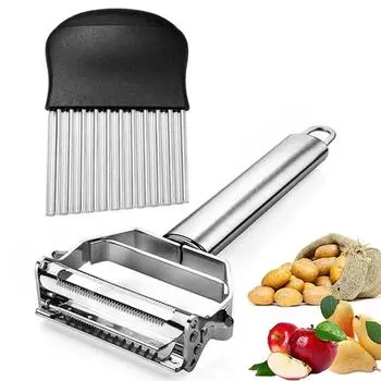 2 шт. овощечистка, картофелерезка, волнистый нож, держатель для картофеля фри, моркови, лука, инструменты для резки овощей, кухонные гаджеты