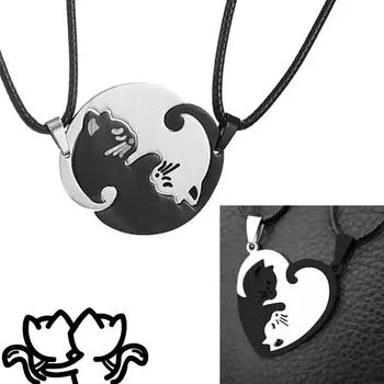 2 шт., ожерелье для пары кошек, подвеска в виде сердца для пары, многогранное Ожерелье с подвеской, женский подарок на День святого Валентина 2021 round белый/чёрный