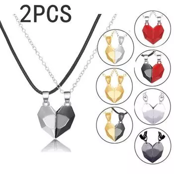 2 шт., ожерелье для пары с магнитным сердечком для женщин, ожерелье в стиле панк, подарок на день Святого Валентина, цепочка для свитера для лучшего друга, ювелирные изделия для свадебной вечеринки серебряный/чёрный