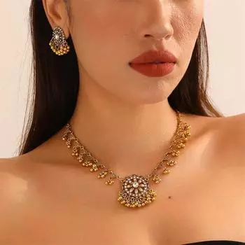 2 шт., ожерелье, серьги, женский комплект ювелирных изделий Anillos, позолоченные в эфиопском стиле, аксессуары для свадебной и помолвочной вечеринки Conjunto De Joyas