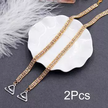 2 шт./пакет Плечевые лямки Регулируемые 1 пара Модные лямки для бюстгальтера со стразами Невидимые с бриллиантами и жемчугом Нескользящие металлические золотой