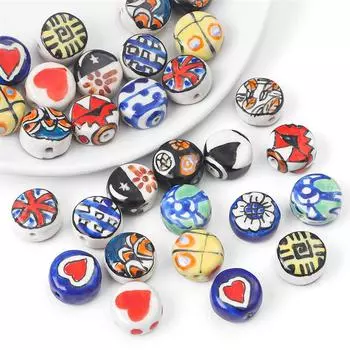 2 шт./пакет, ручная роспись, 15 мм, керамические фарфоровые бусины, цветочные сердечки, очаровательные бусины, свободные бусины-разделители для ожерелья, сережек, сделай сам, изготовление ювелирных изделий