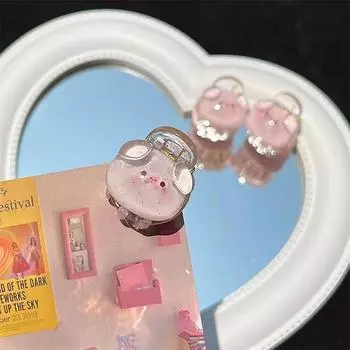 2 шт./пакет, симпатичная розовая прозрачная свиная голова, маленькая заколка-хвост, милое женское сердце, универсальные аксессуары для волос