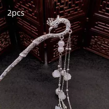 2 шт. палочки для волос Феникс для женщин, винтажные, с имитацией жемчужных бусин, с длинной кисточкой, заколка для волос, головной убор для Ханфу, ювелирные украшения, аксессуары для волос