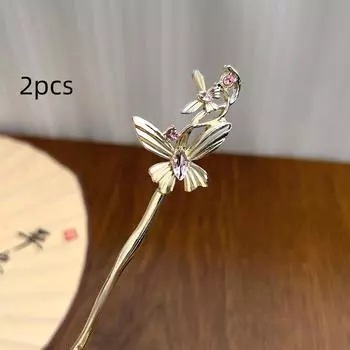 2 шт. Палочки-вилки для волос в виде бабочек, ретро, в китайском стиле, заколка для волос, жемчужная цепочка, подвеска, головной убор, сплав, украшения для волос для женщин