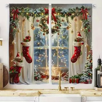2 шт. панелей для штор с рождественским узором, современные шторы с цифровой печатью в стиле минимализма, полупрозрачные подвесные шторы 2x50W160H(CM)40x63in&Hook