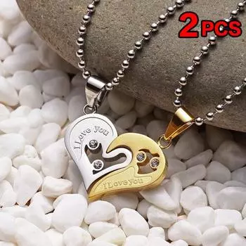 2 шт./пара, цепочка из нержавеющей стали «I Love You», модные ожерелья с сердечками и любовью для пар, парные подвески, подвески, подарки, ювелирные изделия золотой