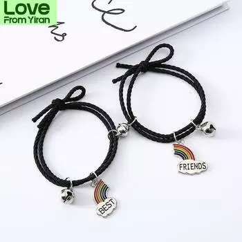 2 шт. / пара магнит притягивает пару браслет радужный колокольчик кулон дружба ювелирные изделия регулируемый плетеный веревочный браслет для женщин мужчин Adjustable