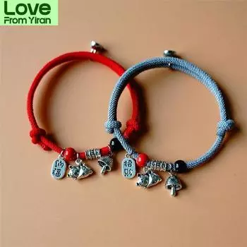 2 шт. / пара Магнитный браслет Lucky Cat Регулируемый браслет для женщин и девочек Шарм кисточка модные браслеты Maneki Neko Подарки для пар
