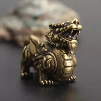 2 шт./пара, медные китайские мифологические животные, украшение для дома, голова дракона, бычий хвост, подкова, лось, олень, тело, латунный декор, украшения