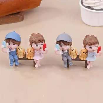 2 шт./пара милых влюбленных, делающих селфи на табурете, украшение для торта, украшение для автомобиля, парные фигурки, миниатюрное ремесло, декор для сада фей A