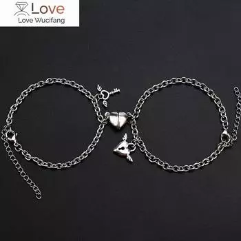 2 шт. / пара в форме сердца магнитный браслет для пар из нержавеющей стали с замком в виде крыла ангела для мужчин и женщин, ювелирные изделия с подвесками, подарки