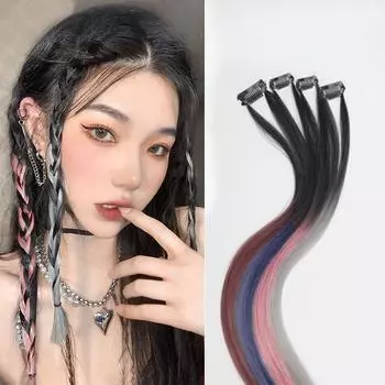 2 шт. парик для ушей с краской для женщин, инструменты для наращивания волос, бесшовные плетеные волосы, веревка для хвоста, косичка, скручивание, цветные парики для ушей с краской для волос