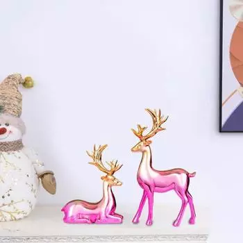 2 шт., парная фигурка оленя, стоящая, лежащая, статуя оленя из смолы, скульптура лося, рождественская, для домашнего офиса, книжной полки, украшения для рабочего стола, орнамент A