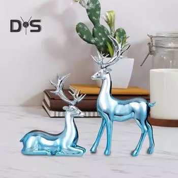 2 шт., парная фигурка оленя, стоящая, лежащая, статуя оленя из смолы, скульптура лося, рождественская, для домашнего офиса, книжной полки, украшения для рабочего стола, орнамент A