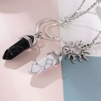 2 шт. парные новые европейские и американские ретро солнце луна натуральный камень шестиугольная колонна кристалл пара ювелирные изделия ожерелье 50cm