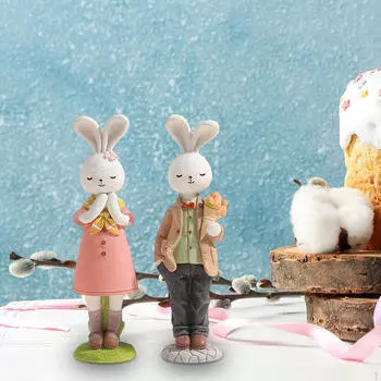 2 шт. пасхальная пара фигурки кролика орнамент декор смола статуя кролика