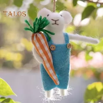 2 шт. пасхальное украшение из фетра в виде мыши, морковная корзина для яиц, розовые и синие мыши, подвесное украшение ручной работы, праздничный кулон в виде животного со шнурком 2pcs
